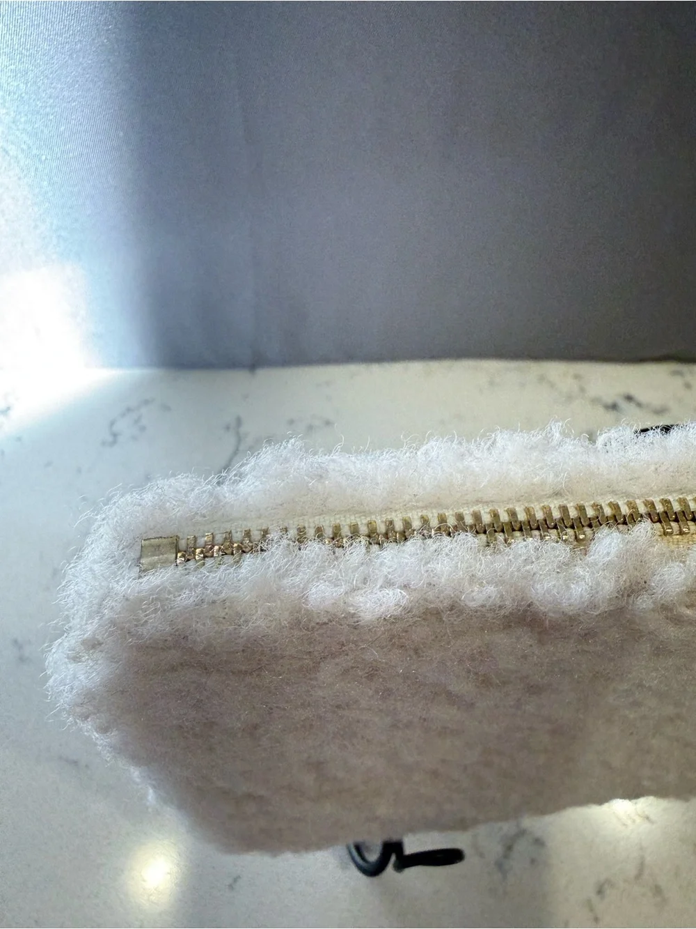 BearPaw Cream Sherpa Wristlet Clutch with Gold Plaque